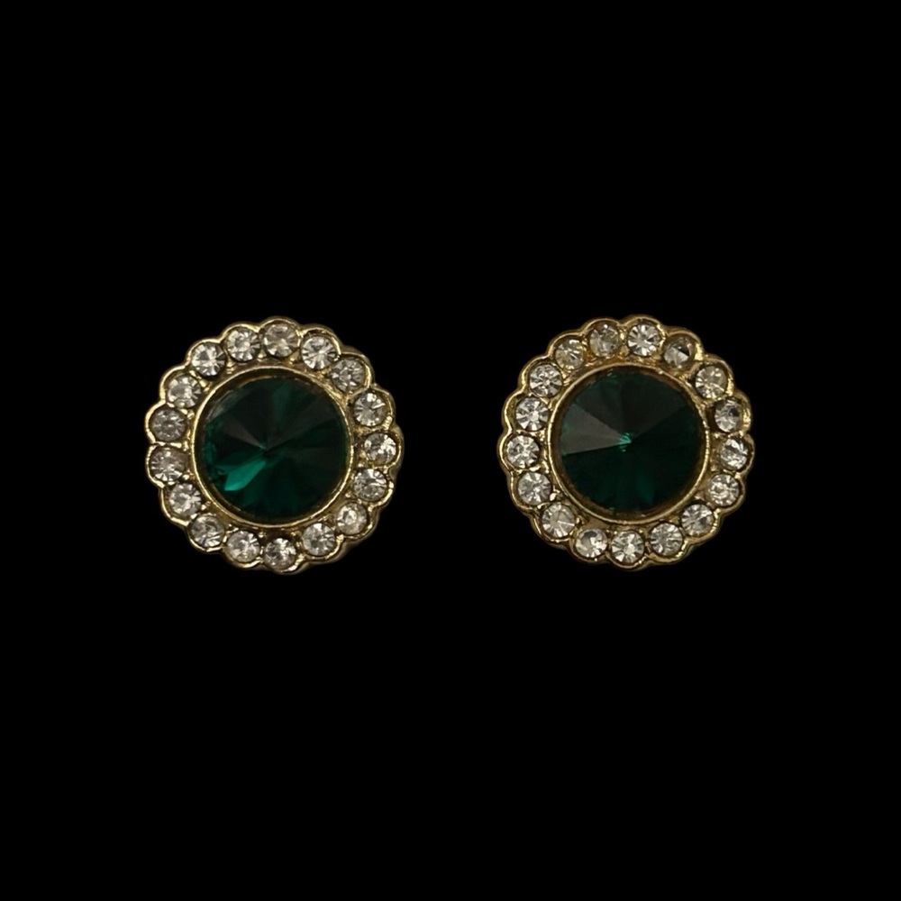 Gold and Austrian Emerald Green Crystal Pierced Earrings by Crystal Accents